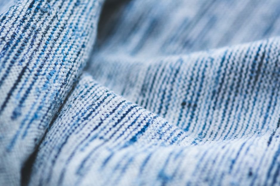 Close-up of blue woven cotton fabric texture